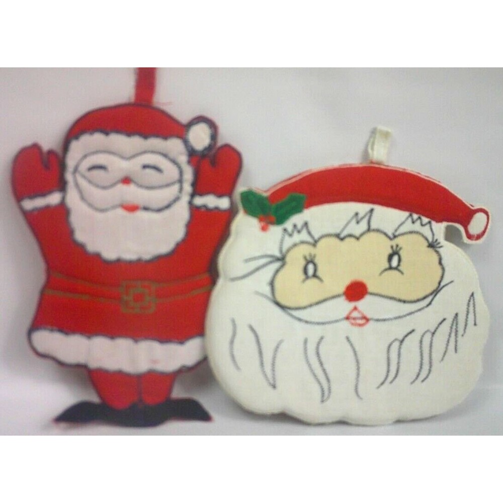 Vintage Christmas Santa Claus Padded Pot Holder Hot Pad Wall Decor Lot of 2 YDC